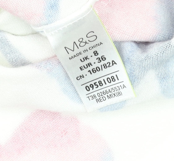 Marks and Spencer Women's Multicoloured Floral 3/4 Sleeve Jersey T-Shirt UK 8