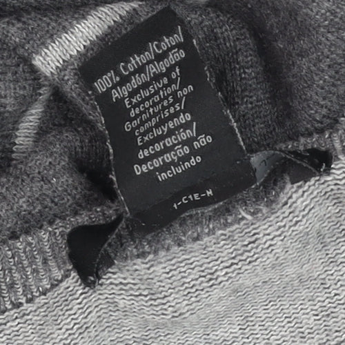 Calvin Klein Jeans Men's Grey Striped V-Neck Cotton Jumper Size M