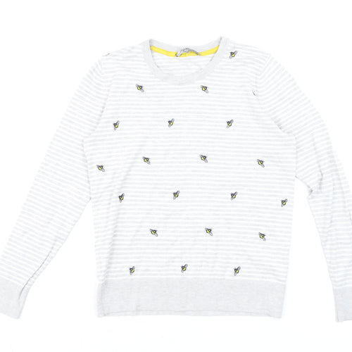 Laura Ashley Women’s Grey Bee Embroidered Stripe Long Sleeve Top UK 8