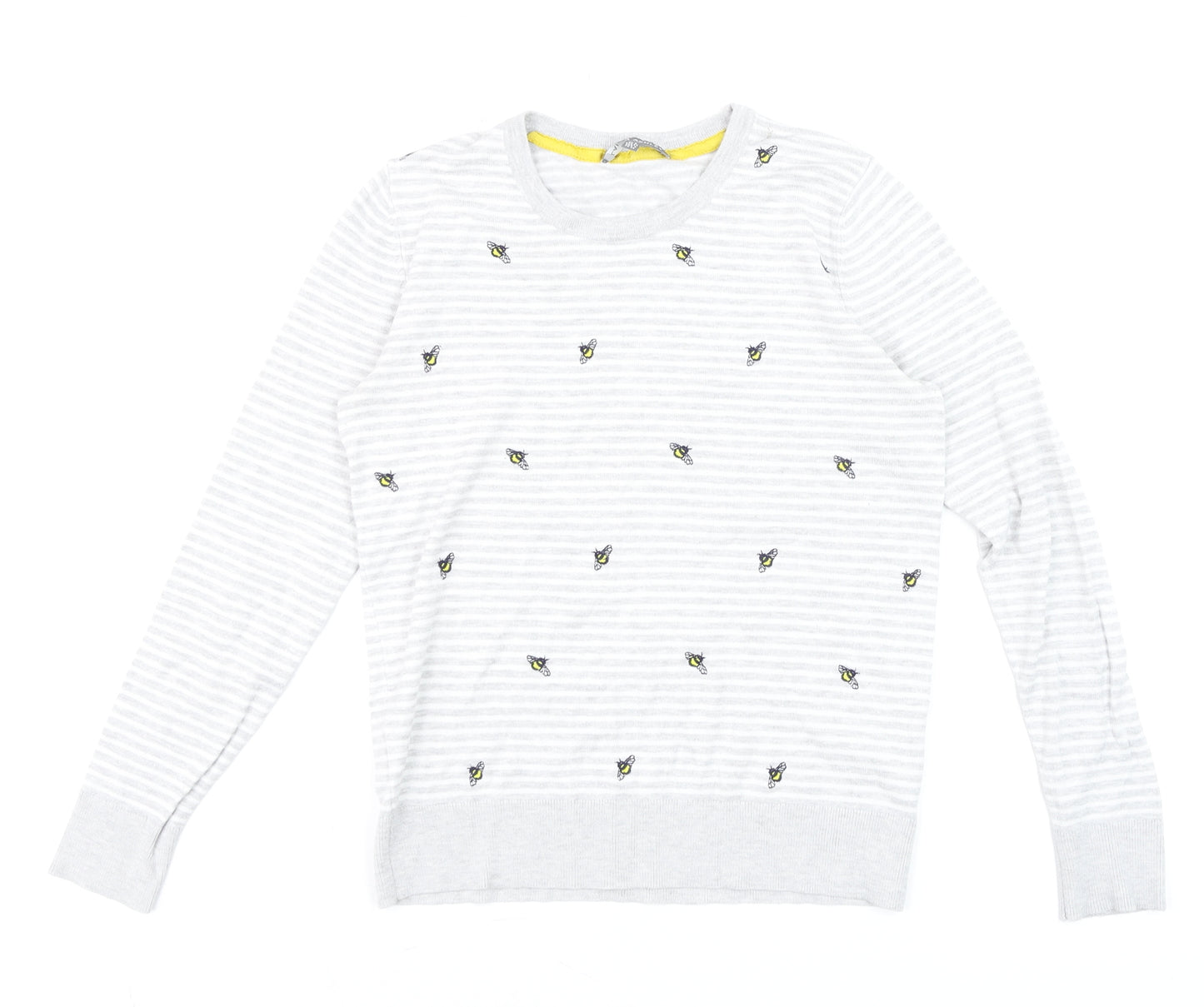 Laura Ashley Women’s Grey Bee Embroidered Stripe Long Sleeve Top UK 8