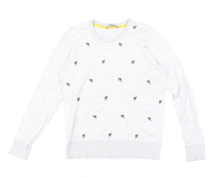 Laura Ashley Women’s Grey Bee Embroidered Stripe Long Sleeve Top UK 8