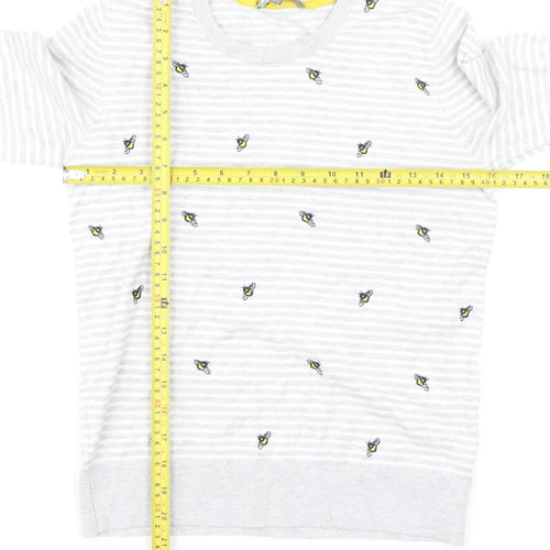 Laura Ashley Women’s Grey Bee Embroidered Stripe Long Sleeve Top UK 8