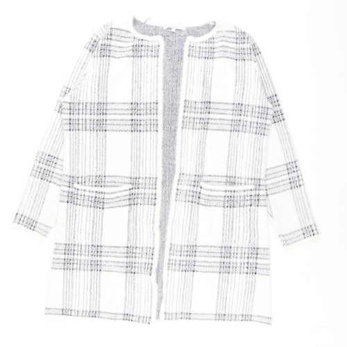 Pebble Bay Women White Check Knit Longline Cardigan M