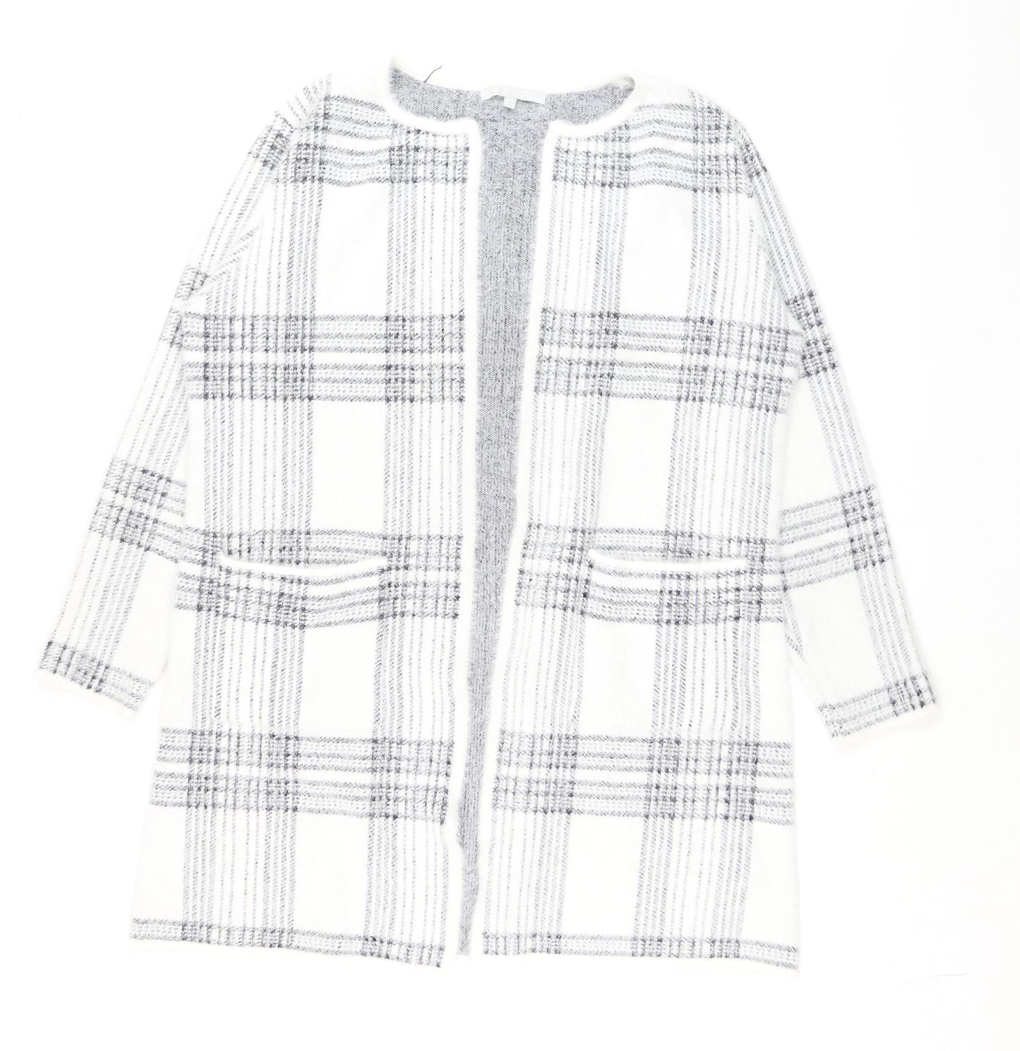 Pebble Bay Women White Check Knit Longline Cardigan M