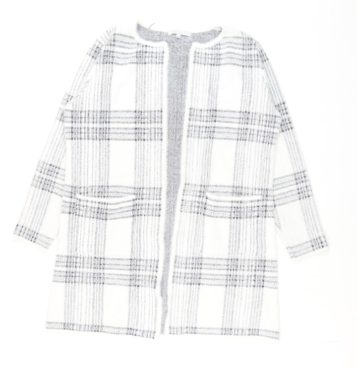 Pebble Bay Women White Check Knit Longline Cardigan M