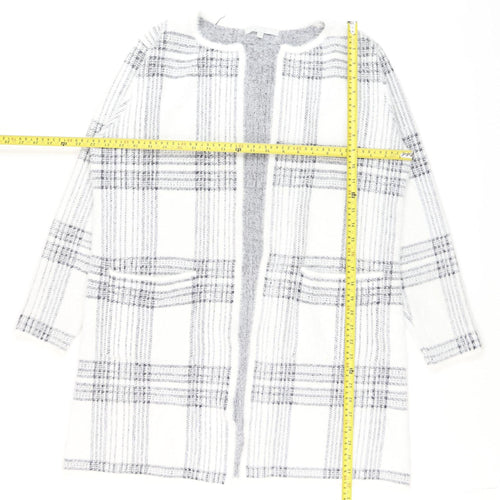 Pebble Bay Women White Check Knit Longline Cardigan M