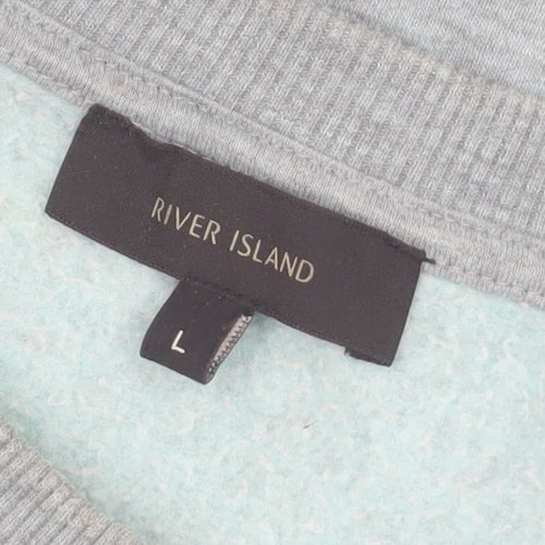 River Island Men Grey Fleece Pullover Sweatshirt Size L Regular Fit