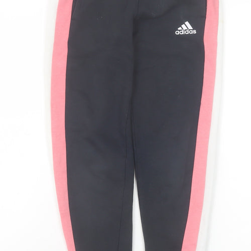 Adidas Girls Black Jogger Trousers 9-10 Years Sports Cotton Blend