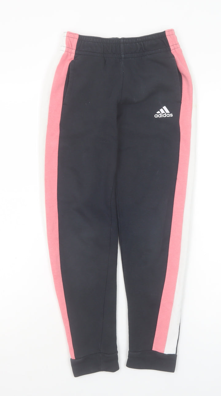 Adidas Girls Black Jogger Trousers 9-10 Years Sports Cotton Blend