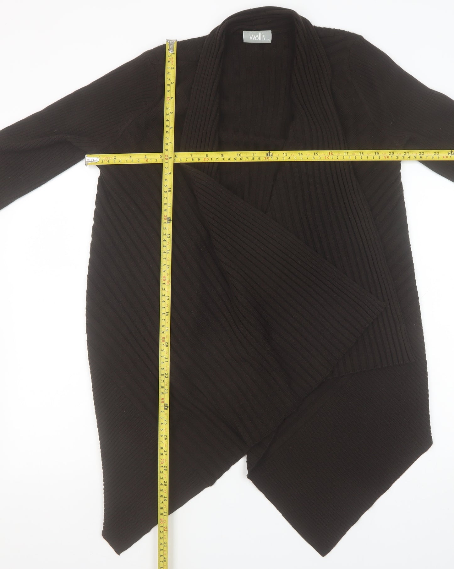 Wallis Women’s Black Ribbed Knit Open Front Cardigan Size S