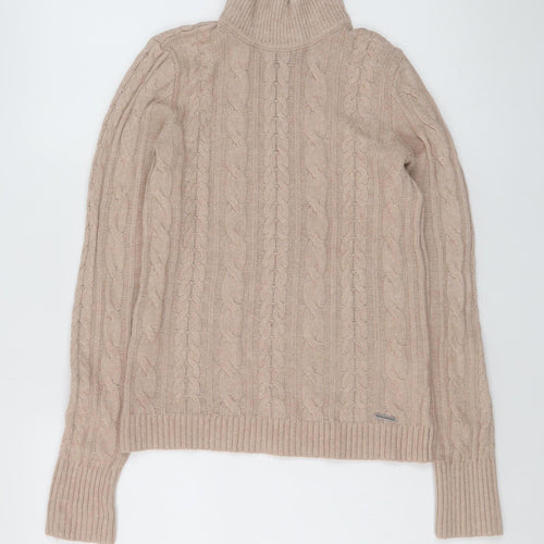 Abercrombie & Fitch Women’s Beige Cable-Knit Roll Neck Wool Jumper Size S