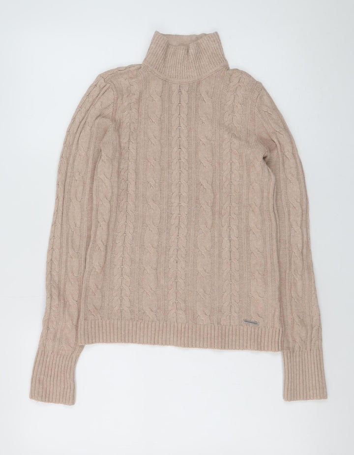 Abercrombie & Fitch Women’s Beige Cable-Knit Roll Neck Wool Jumper Size S