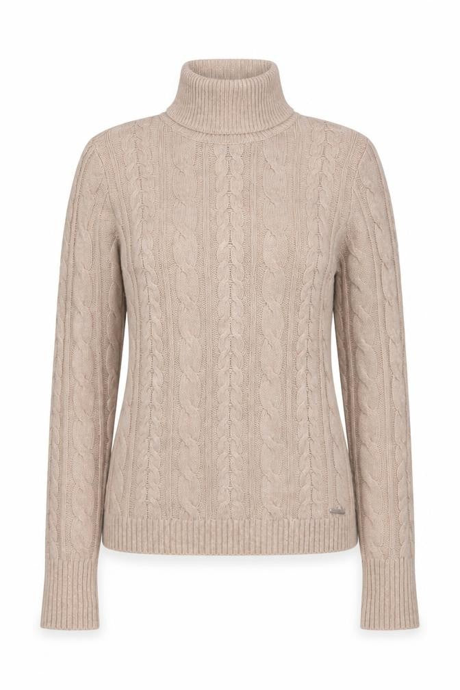 Abercrombie & Fitch Women’s Beige Cable-Knit Roll Neck Wool Jumper Size S