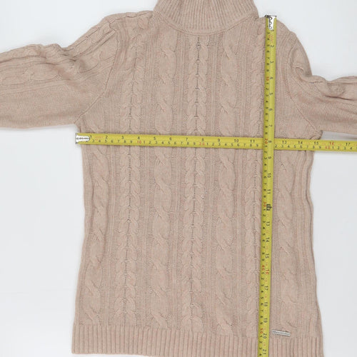 Abercrombie & Fitch Women’s Beige Cable-Knit Roll Neck Wool Jumper Size S