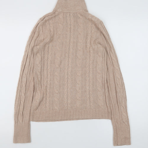 Abercrombie & Fitch Women’s Beige Cable-Knit Roll Neck Wool Jumper Size S