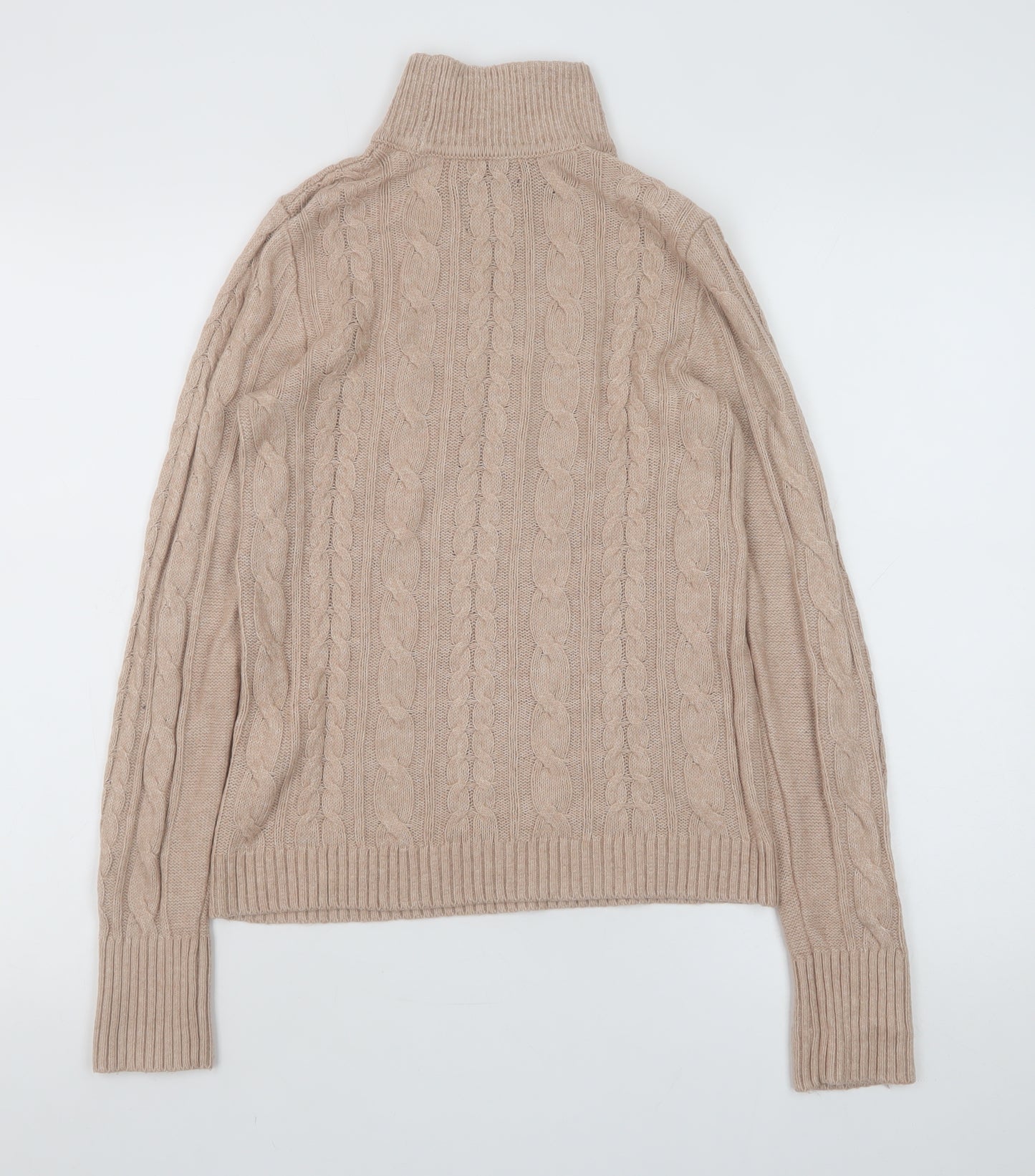 Abercrombie & Fitch Women’s Beige Cable-Knit Roll Neck Wool Jumper Size S