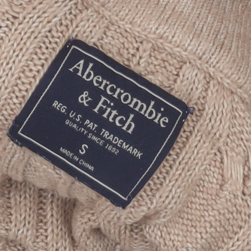 Abercrombie & Fitch Women’s Beige Cable-Knit Roll Neck Wool Jumper Size S