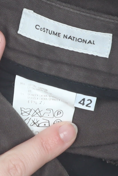 Costume National Women’s Brown Cotton Stretch Zip Trousers Size 14