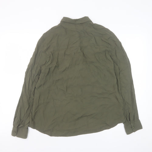 Primark Women Green Embroidered Floral Button-Up Shirt Size 12