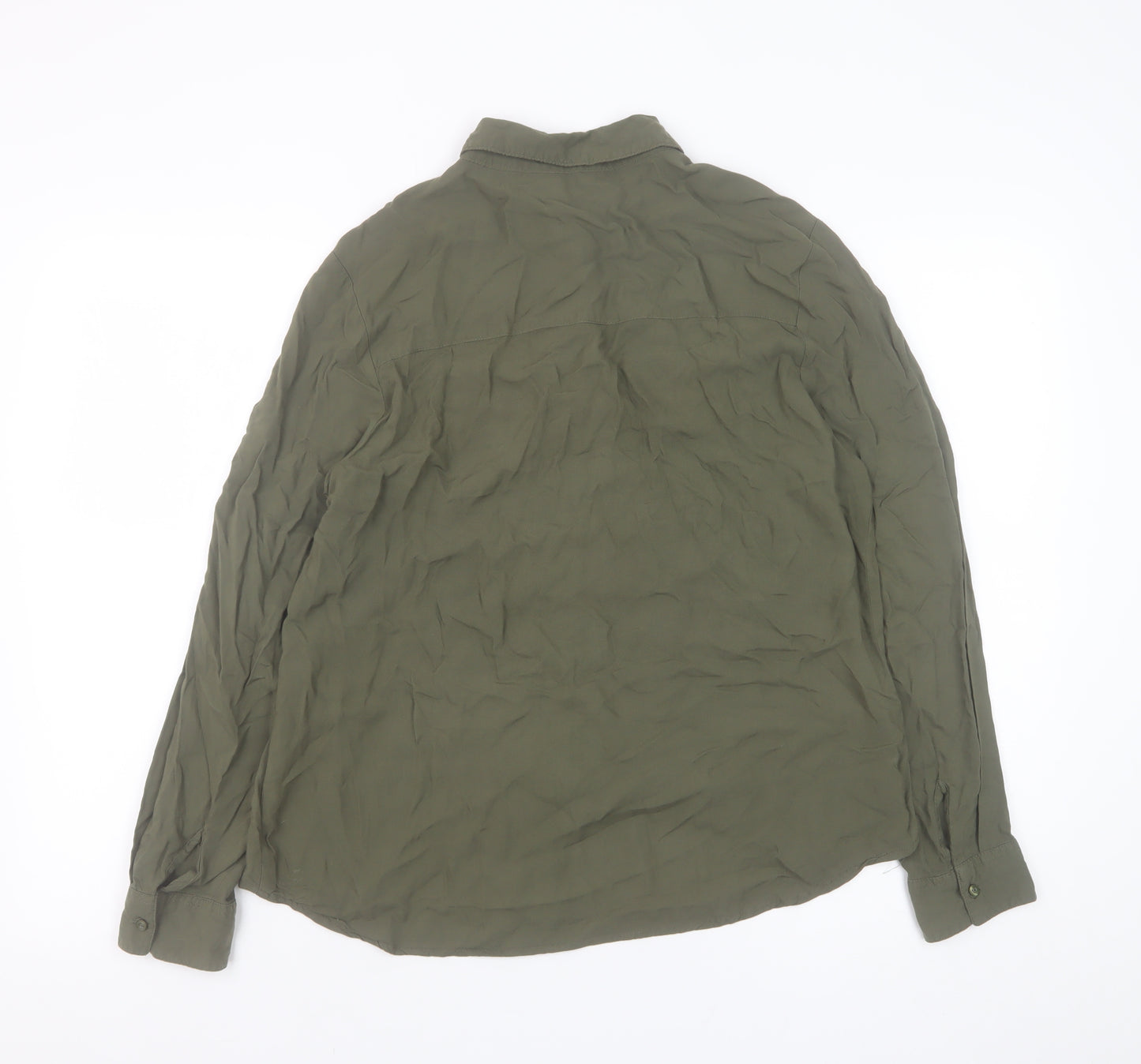 Primark Women Green Embroidered Floral Button-Up Shirt Size 12