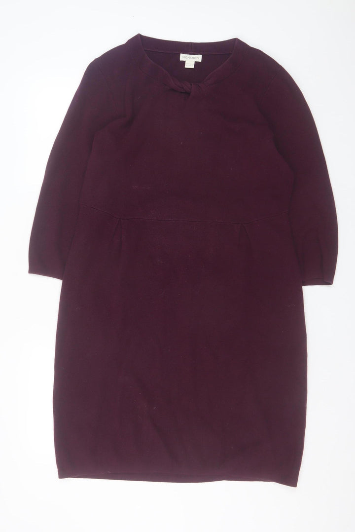 Monsoon Women Purple 3/4 Sleeve Shift Knit Dress Size 16