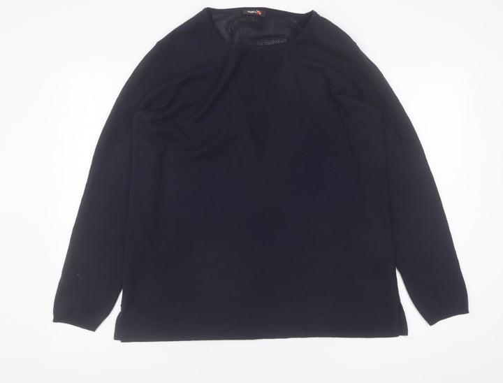 That's Me Women's Black V-Neck Long Sleeve Pullover Jumper Size 16