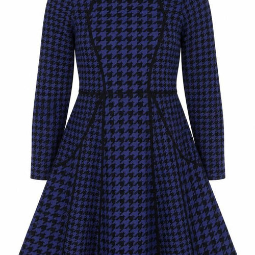 Fenn Wright Manson Women Blue Houndstooth Fit & Flare Knit Dress M