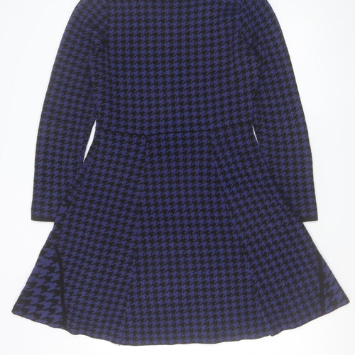 Fenn Wright Manson Women Blue Houndstooth Fit & Flare Knit Dress M