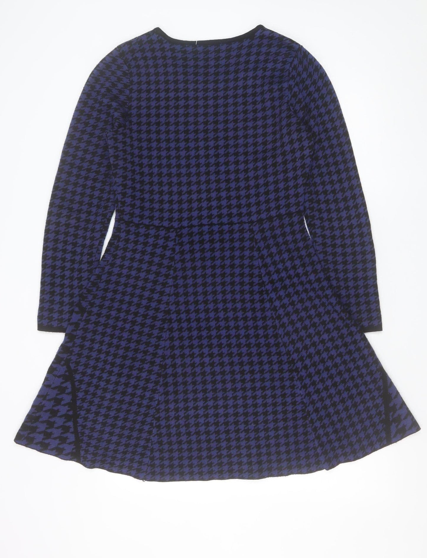 Fenn Wright Manson Women Blue Houndstooth Fit & Flare Knit Dress M