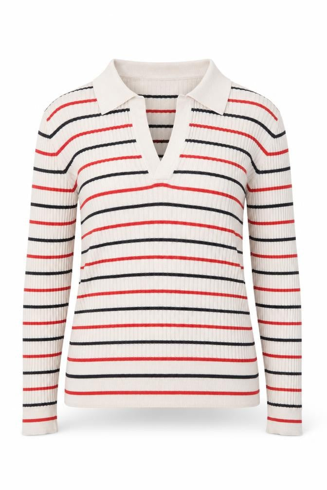 Marks and Spencer Women’s Ivory Striped Collared Knit Jumper Size 10