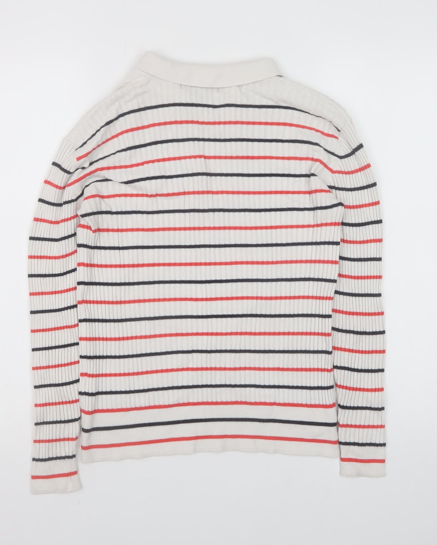 Marks and Spencer Women’s Ivory Striped Collared Knit Jumper Size 10