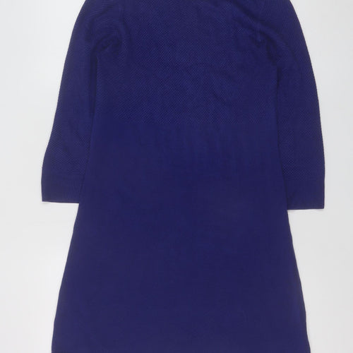 F&F Women Blue Knit Shift Dress Size 10 3/4 Sleeve Button Detail