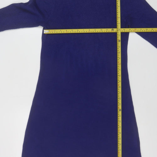F&F Women Blue Knit Shift Dress Size 10 3/4 Sleeve Button Detail