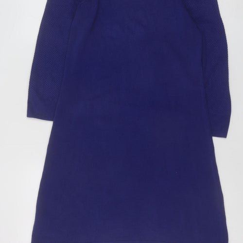 F&F Women Blue Knit Shift Dress Size 10 3/4 Sleeve Button Detail