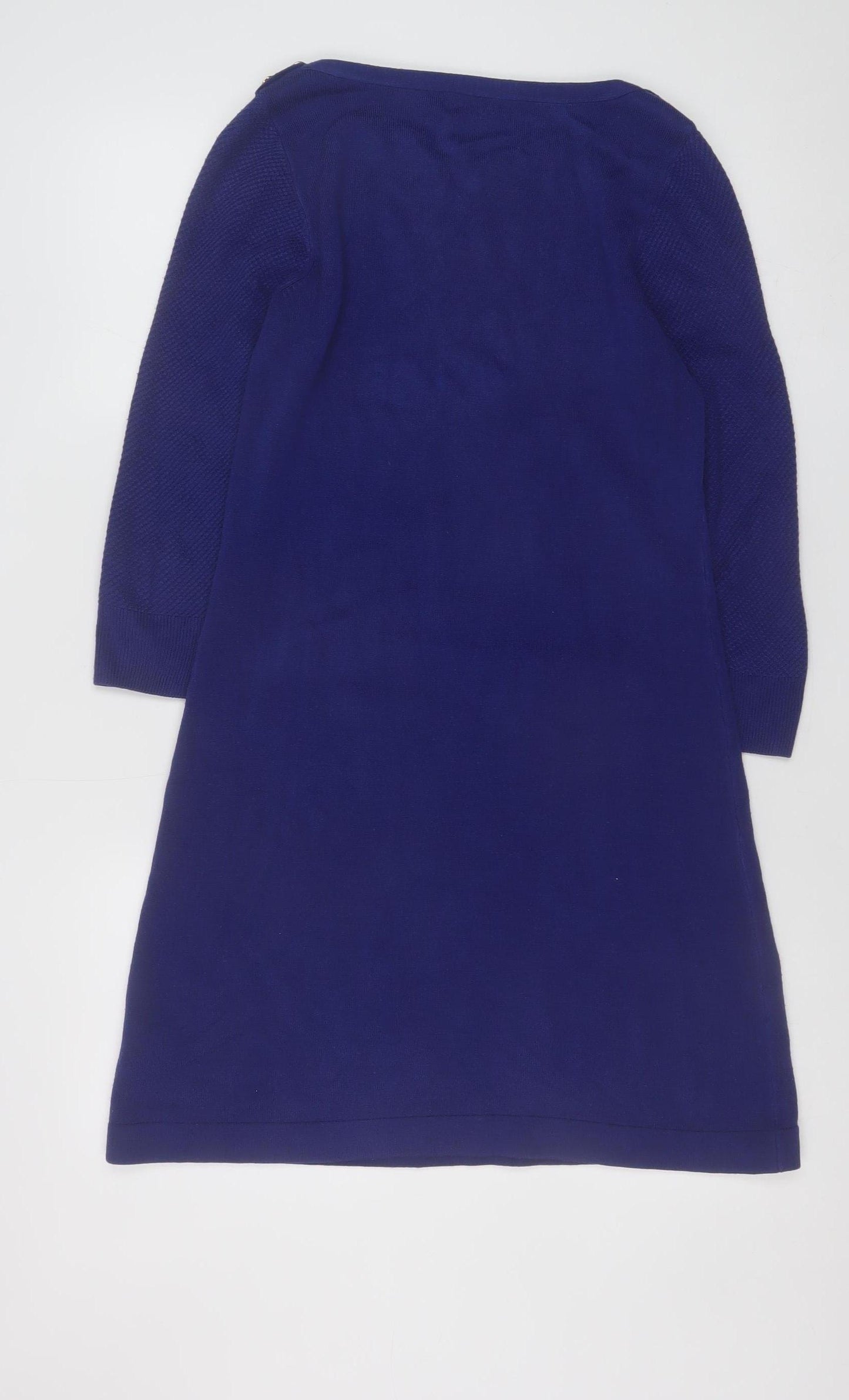 F&F Women Blue Knit Shift Dress Size 10 3/4 Sleeve Button Detail