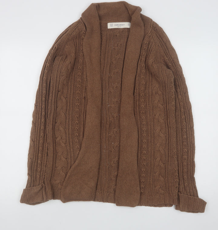 Zara Knit Women Brown Cable-Knit Cardigan Size S Long Sleeve