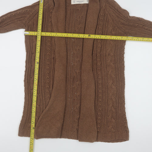 Zara Knit Women Brown Cable-Knit Cardigan Size S Long Sleeve