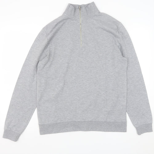 ASOS Men's Grey 1/4 Zip Sweatshirt Medium Regular Fit