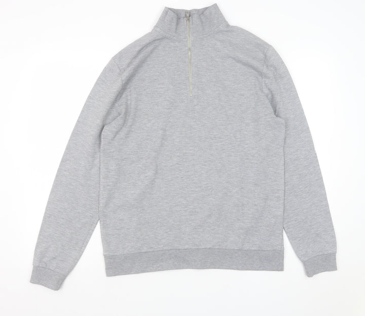 ASOS Men's Grey 1/4 Zip Sweatshirt Medium Regular Fit