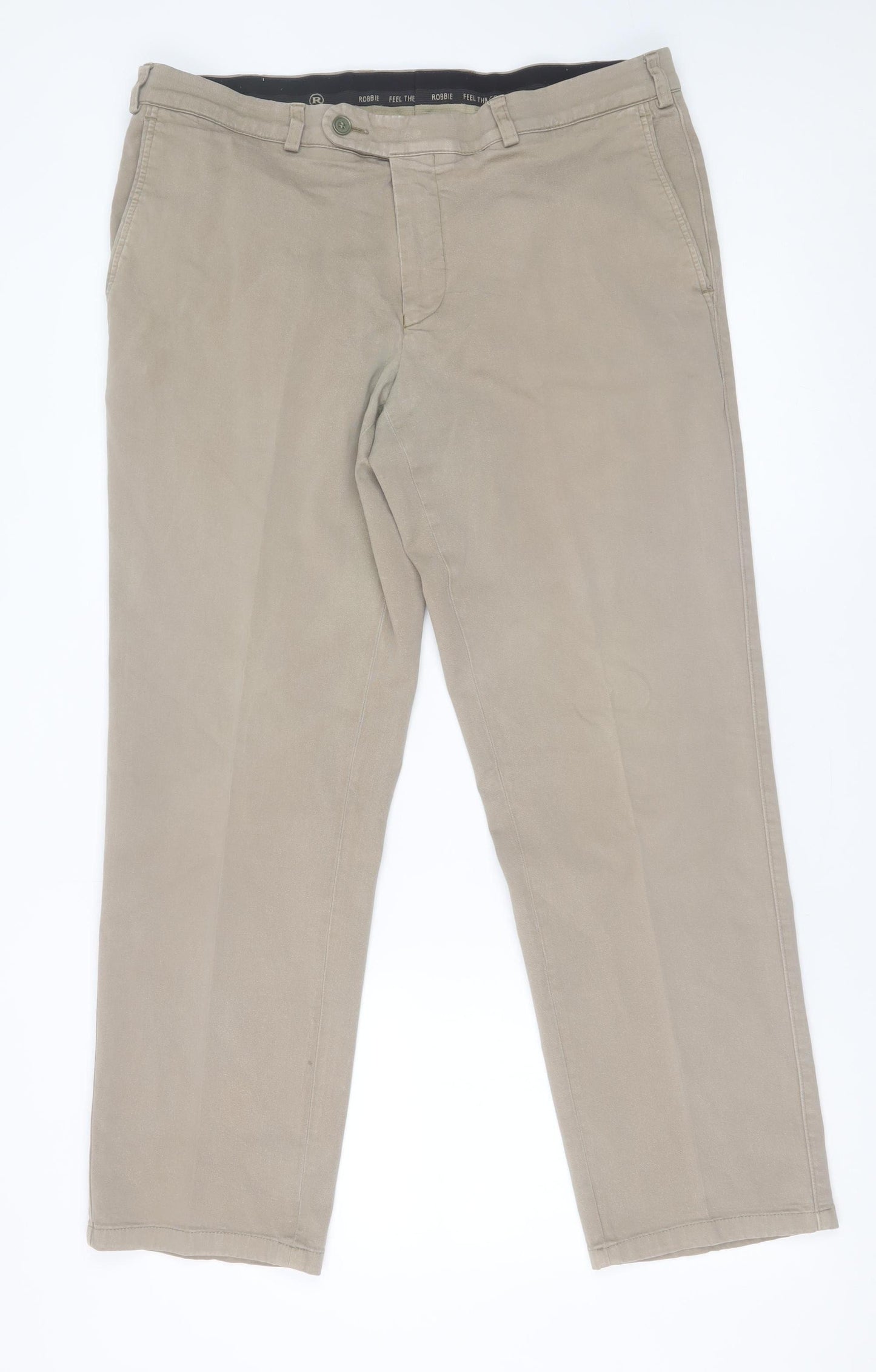 Robbie Men's Beige Chino Trousers 36 S Cotton Stretch Straight Fit