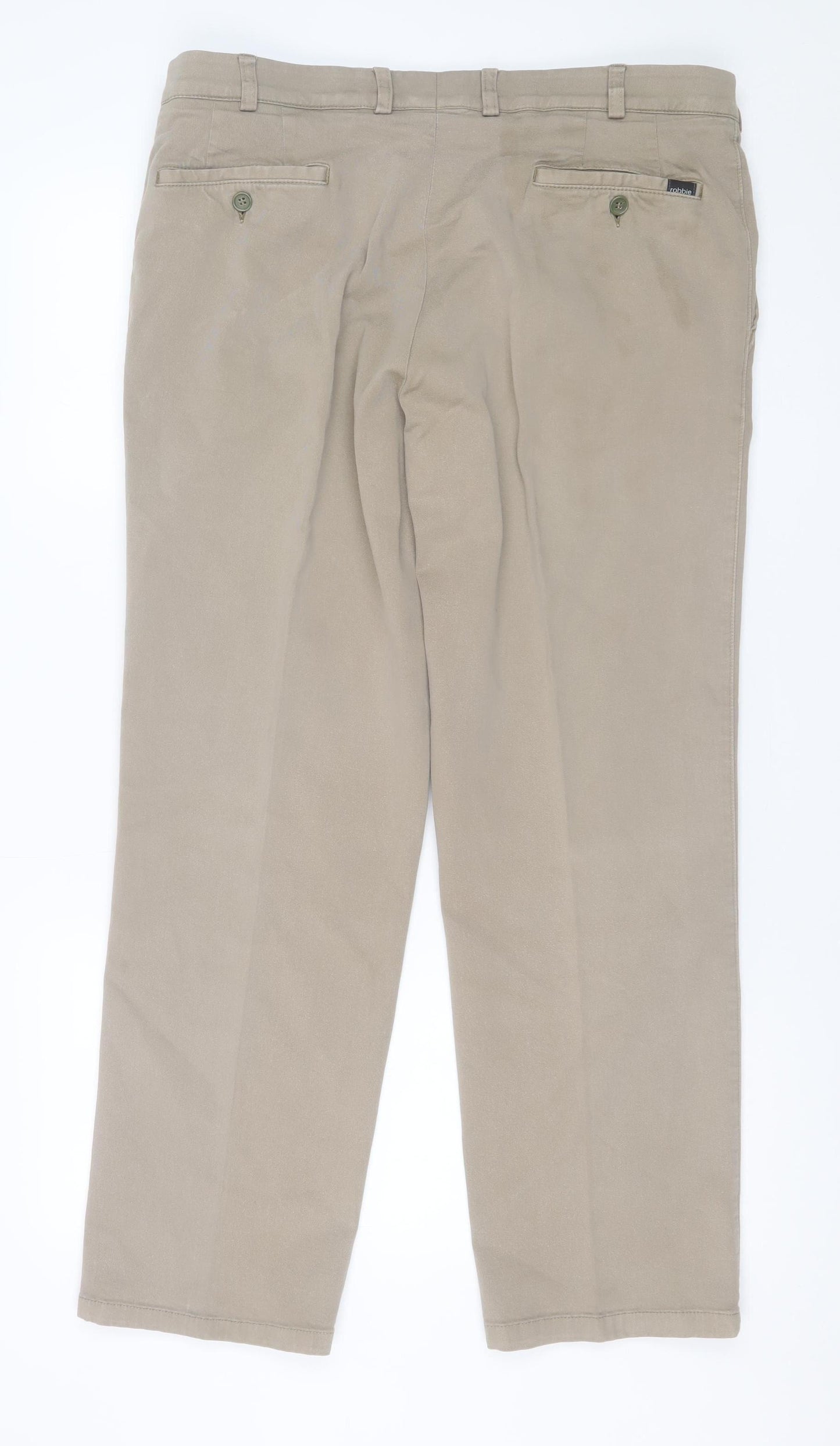 Robbie Men's Beige Chino Trousers 36 S Cotton Stretch Straight Fit