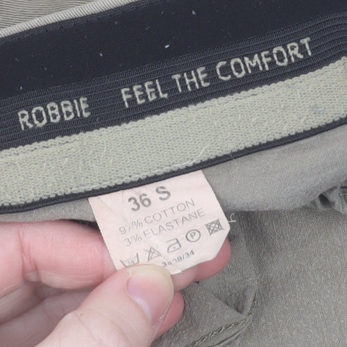 Robbie Men's Beige Chino Trousers 36 S Cotton Stretch Straight Fit
