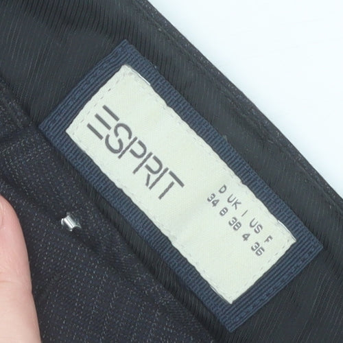 Esprit Mens Black Regular Fit Dress Trousers Size 34L Polyester Blend