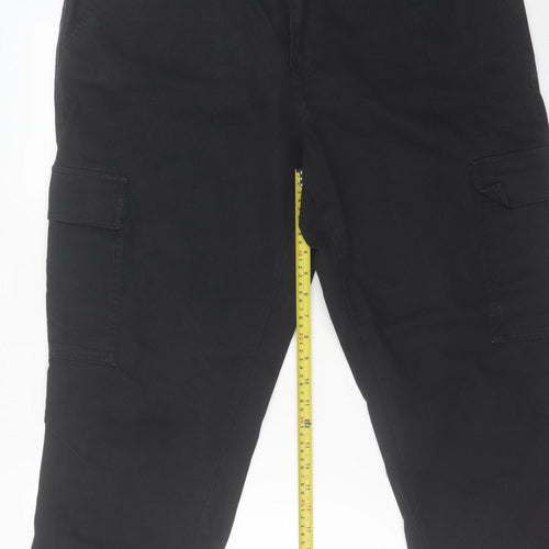 Dunnes Mens Black Cargo Trousers Size 18 Regular Cotton Straight Leg