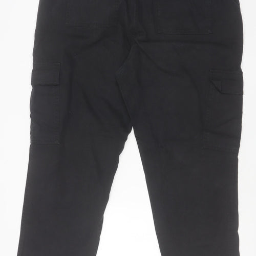 Dunnes Mens Black Cargo Trousers Size 18 Regular Cotton Straight Leg