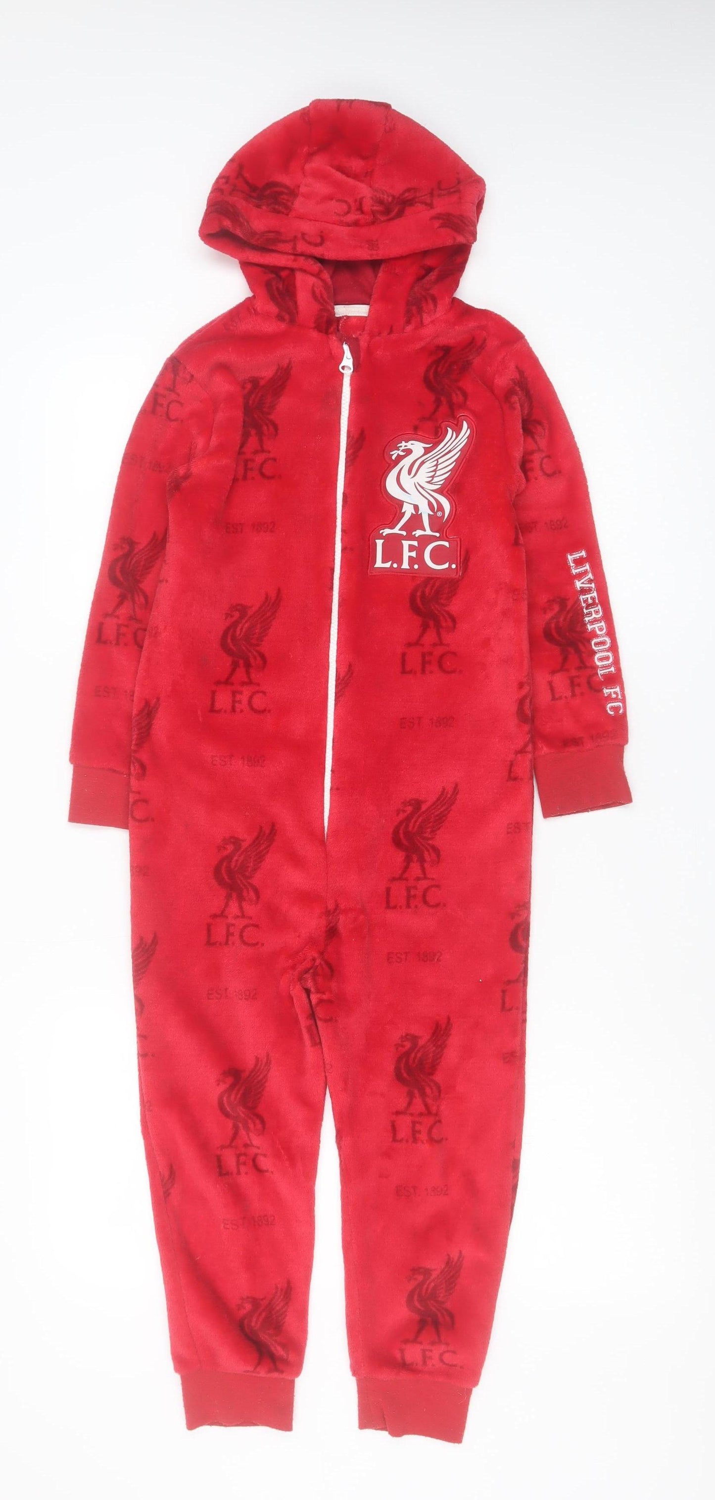 Dunnes Stores Boys Red Liverpool FC Hooded Fleece Onesie 7-8 Years