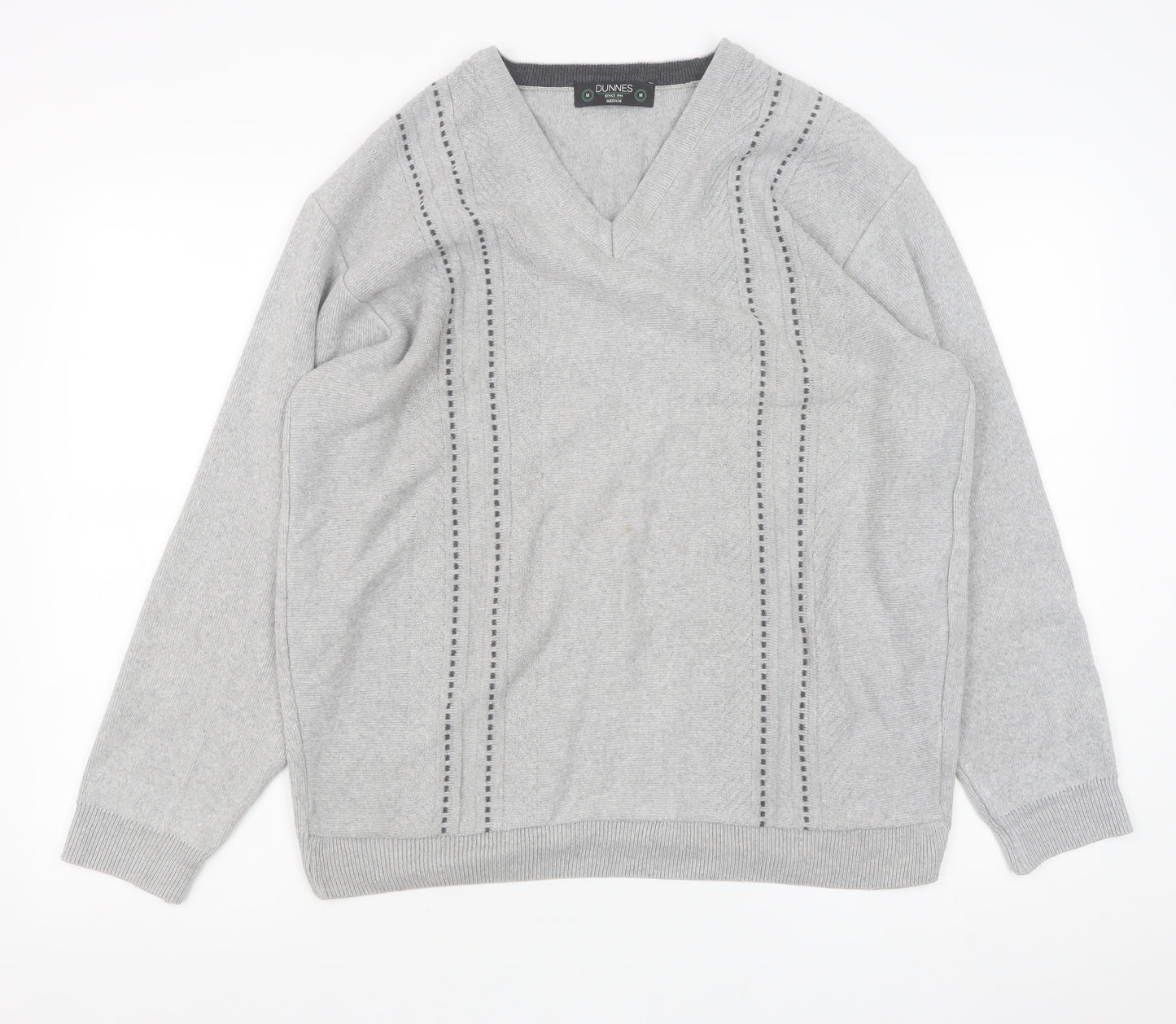 Dunnes Mens Grey Medium V-Neck Cotton Blend Jumper