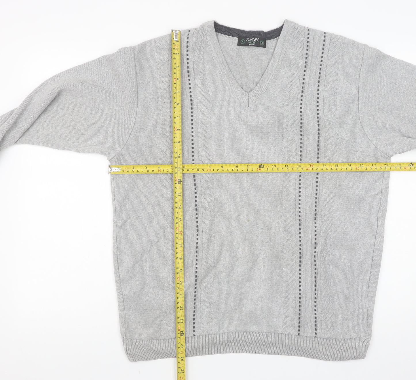 Dunnes Mens Grey Medium V-Neck Cotton Blend Jumper