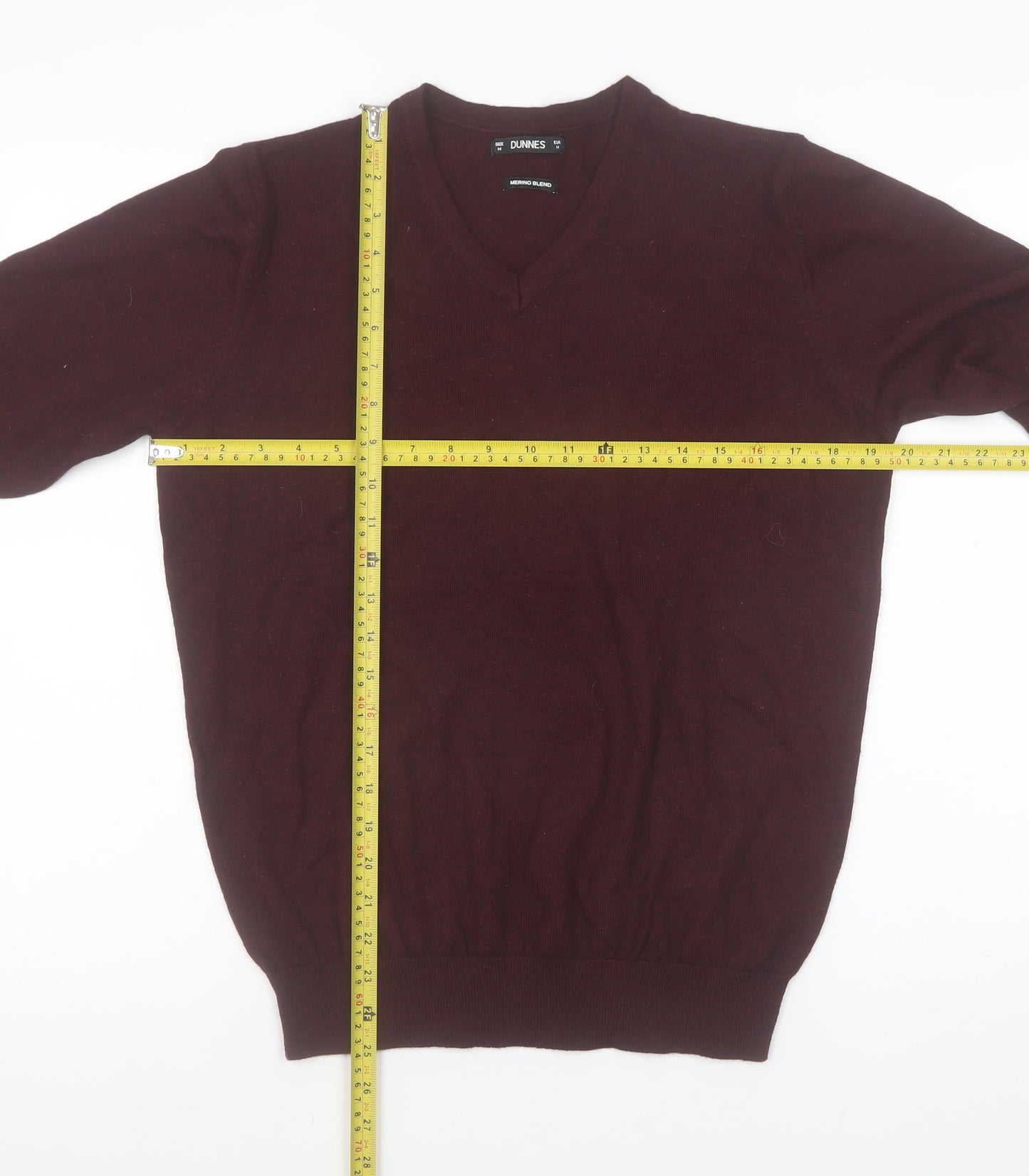 Dunnes Men’s Wine Merino Blend V-Neck Jumper Medium