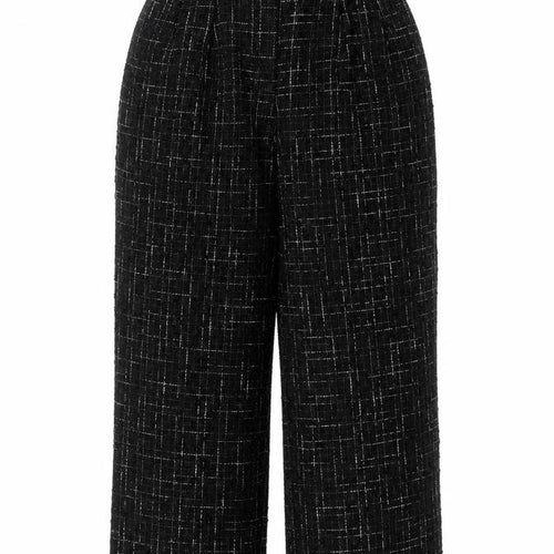 ASOS DESIGN Womens Black Tweed Wide-Leg High Waist Trousers UK 10